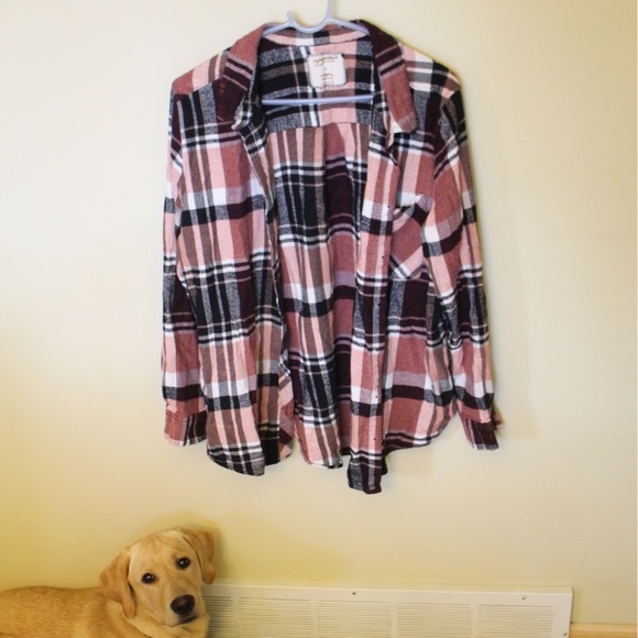 Arizona Jean Company Tops - Pink & Burgundy Arizona Flannel - Boyfriend Fit